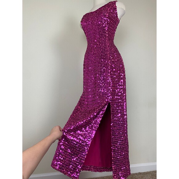 Size Medium | Vintage 60s 1960s Sequined Fuchsia Barbie Pink Bombshell Dress - Picture 7 of 8